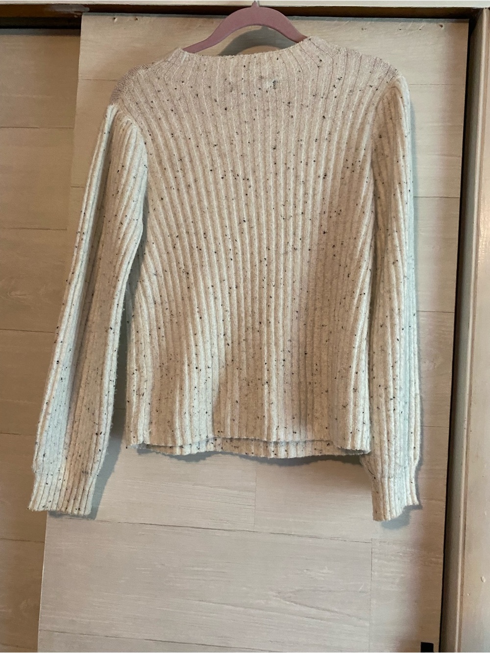 Cream Ribbed Crewneck Sweater with Speckled Detail